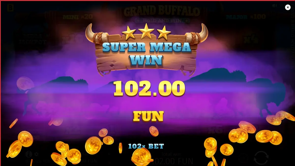 Cenário de deserto e búfalos no slot Grand Buffalo Hold & Win