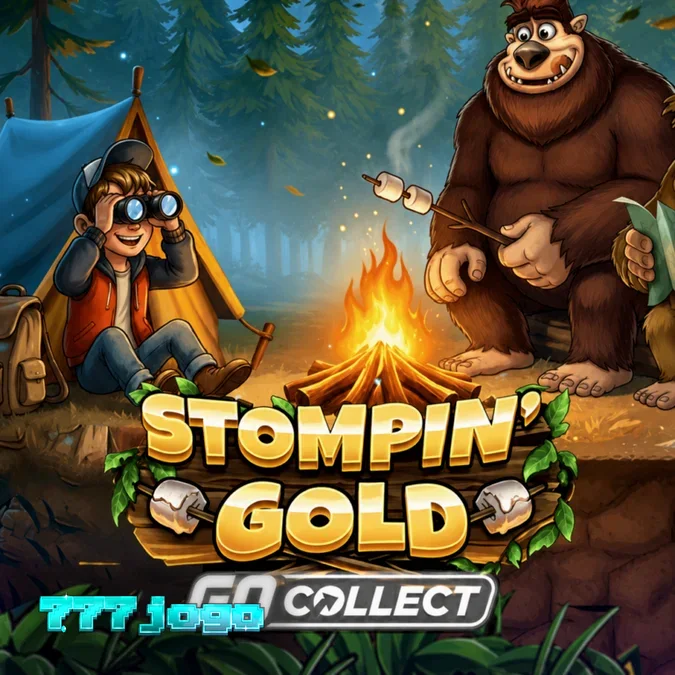 Interface de jogo do slot Stompin’ Gold com personagens Bigfoot e floresta ao fundo